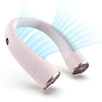 Elingmor Portable Neck Fan, USB Rechargeable Personal Cooling Fan, Wearable Personal Neck Fan, 3 Speeds with Digital Display for Office Sports Outdoor Travel (Pink)