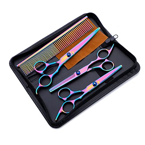 YUYTE Professional Hair Cutting Shears Set, Barber hair Cutting Scissors Thinning Shears Sharp Blades Hairdresser Haircut Stainless Steel Rainbow Color