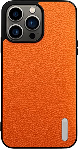 Funda de cuero genuino para iPhone 13 Pro en color naranja estilo empresarial