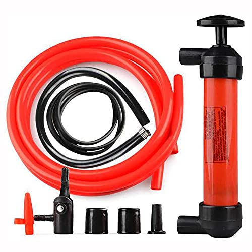 ANCLLO Pompa Olio Manuale, Auto Pompa a Sifone, Aspirazione Manuale Pompa di Aspirazione Dellolio, con Ugelli Aria con 2 Tubi per Olio Liquidi in Emergenza Pompe Carburante - Rosso