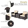 Tangkula 3 Pieces Patio Furniture Set, PE Rattan Wicker 3 Pcs Outdoor Sofa Set w/Washable Cushion and Tempered Glass Tabletop, Conversation Furniture for Garden Poolside Balcony (Beige) #4