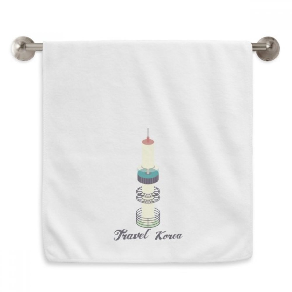 Serviette Tour de Séoul en coton blanc 33x74 cm débarbouillette moelleuse