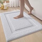 LUMI Ultra Soft Bathroom Rugs Non Slip with Rubber Backing, Absorbent Washable Bath Mat Quick Dry, Upgraded Premium Microfiber Plush Carpet for Bathtub and Shower Floor, White, 17x30
