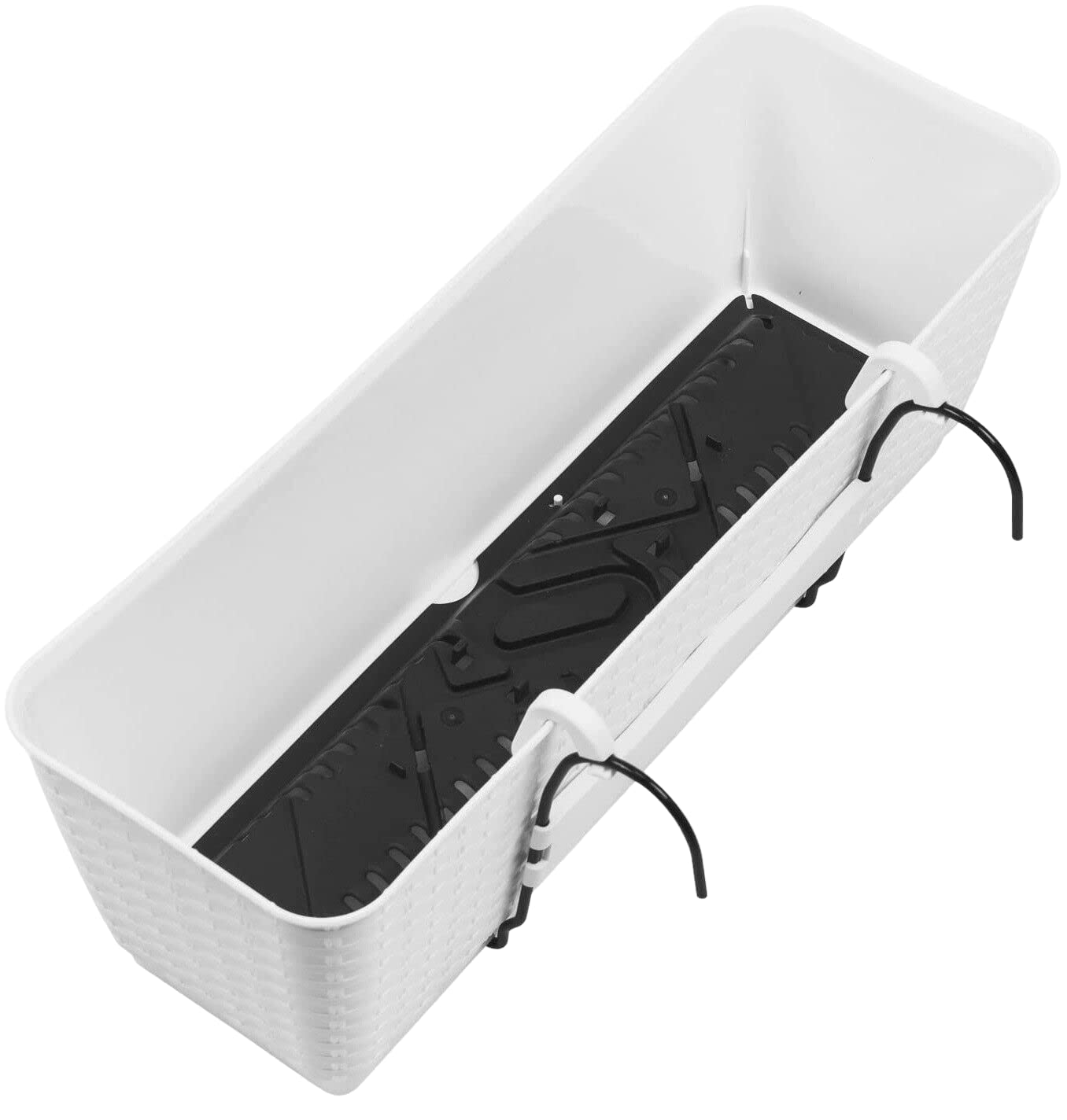 Fioriera Da Appendere Effetto Rattan Bianco 50 Cm - Con Riserva D'Acqua E Ganci, Resistente Ai Raggi UV, Capacità 12 Litri, Per Esterni - 3