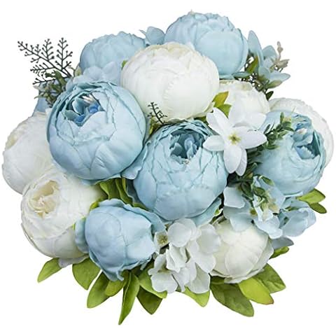 ZGPEPEXIA Vintage Artificial Peonies Silk Peony Flowers Bouquet for Wedding Bridal Home Décor – Beautiful Floral Centerpiece Arrangement Decoration with 2 Bouquets (Light Blue, White) Cover