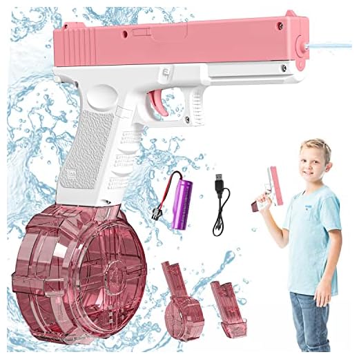 Rechale Electric Water Gun, High Capacity Automatic Squirt Guns up to 32FT Range, Water Guns for Kids & Adults Summer Swimming Pool Party Beach Outdoor Activity (Pink)