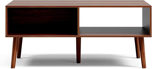 Miniatura 5 de Mesa de centro con almacenamiento, mesa de comedor de mediados de siglo con cajón acanalado y patas de madera maciza, mesas de centro pequeñas para