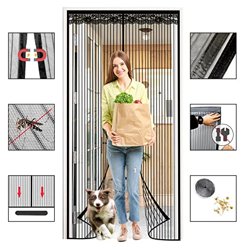 WTHYGB Magnetic Fly Screen Door, Insect Protection Door, 60 x 200 cm, Polyester Balcony Door, Fly Curtain for Living Room, Sliding Door, Patio Door, Easy Adhesive Mounting, No Drilling (Black)