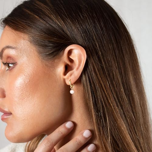 Freekiss Gold Hoop Earrings and Charm Set for Women Trendy: 14K Gold Plated Small Huggie Hoop Earrings Interchangeable Dangle Charm Set Hypoallergenic Cute Earrings Jewelry Pearl Bow Cherry Charms4