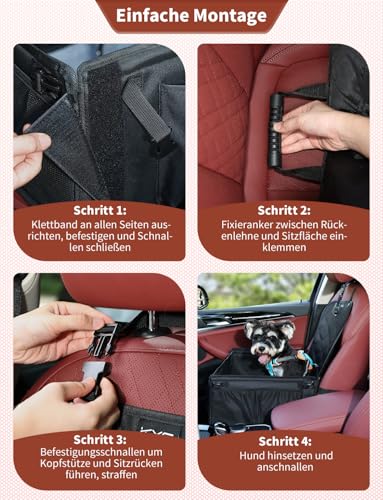 KYG Hundeautositz - Besonders Stabil, Wasserdicht, Rutschfest & Kratzfest für Kleine bis Mittelgroße Hunde - Für Beifahrer- und Rücksitz (Schwarz)