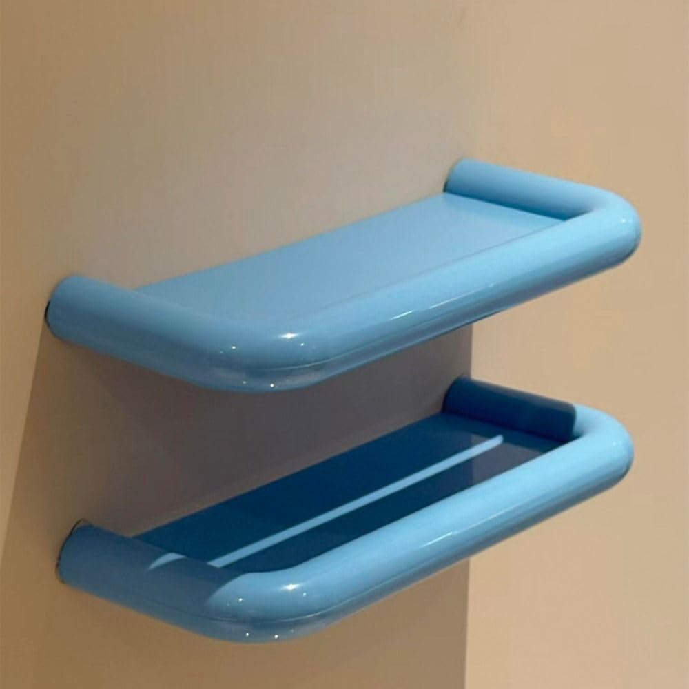 Bathroom Storage Shelf Free Punch Cute Wall Hanging Storage Rack Beautiful Drainable Toiletries Organizer Toilet(Blue)