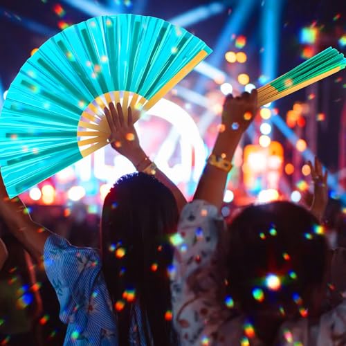 Image of Maitys Large Rave Fan Folding Handheld Fans 13'' Clap Fans for Line Dancing Clack Fan Holographic Festival Accessory for Martial Art Gift Performance, Includes 2 Pouch