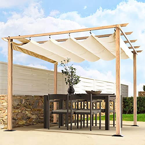 HAPPATIO 10' X 10' Wood-Grain Aluminum Pergola - Adjustable Sun Shade...