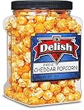 Gourmet Cheddar Cheese Popcorn by It's Delish, 6 Oz Jumbo-Sized Reusable Container (Jar) – Festive Caramel Corn Air Popped Sweet and Crunchy Glazed Carmel Corn Snack, Movie Night, Parties, Events - Gluten Free, Vegan, Kosher