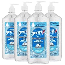 Germ-X Hydrating Hand Sanitizer, with Hyaluronic Acid, 1L Pack of 4 Bulk Pack, No Rinse Formula, Sanitizing Liquid Gel for All Skin Types, Formulated without Parabens, Phthalates & Dyes