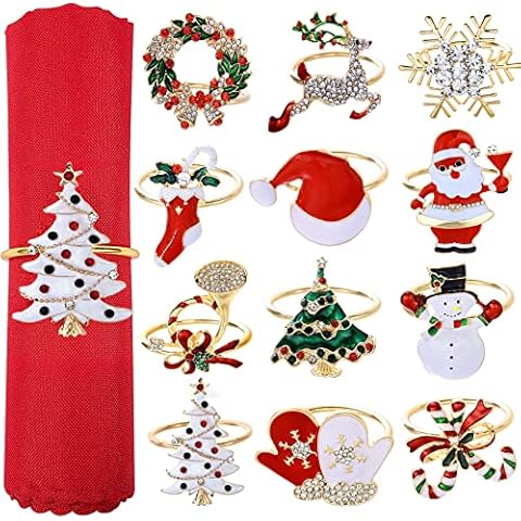 Christmas Napkin Rings Set of 12 Xmas Napkin Ring Christmas Napkin Holder for Cloth Napkins Cover