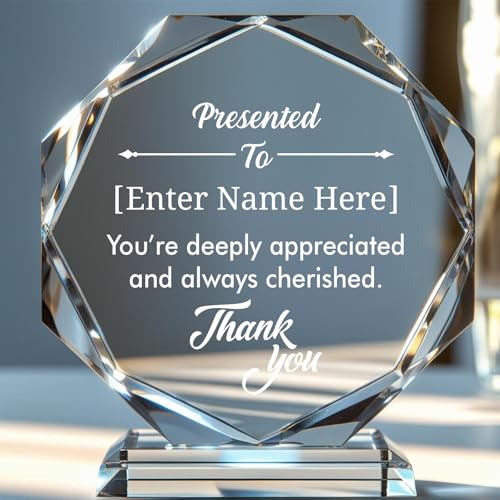 Personalized Crystal Trophy Award – Custom Awards and Trophies for Employees, Coworkers, Boss – Retirement, Farewell, Appreciation, Recognition Gifts – Custom Plaques (Thank You, 3.9