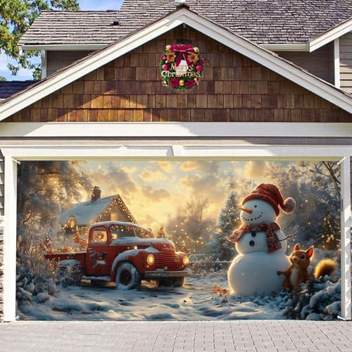 ChloropLastid Christmas Garage Door Decorations Background Snowman Winter Garage Door Cover Wall Hanging Xmas Garage Christmas Party Indoor Outdoor Decor Banner 16x7ft by ChloropLastid - Used condition - CA$10.32