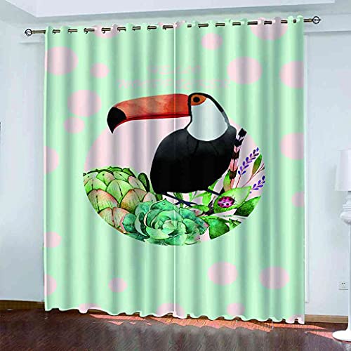 STWREO Rideaux Occultants Isolants Thermiques Perroquet Animal de Dessin animé 200x160 cm Salon Acoustiques Anti Froid pour Chambre, Double à Oeillets Opaque Anti Chaleur Anti Bruit, Lot de 2 Rideaux Cover