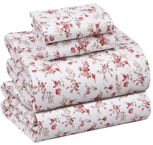 Image of RUVANTI 100% Cotton Percale Sheets Full Size, Bouquet | Crisp Cooling, Deep Pocket 16 inch, Soft Breathable & Durable, Hotel-Style, 4 Piece Set