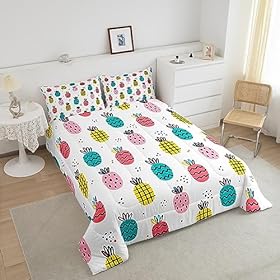 Colorful Pineapple Print Comforter Set Queen Size Cartoon Tropical Fruits Bedding Set 3Pcs Boho Dots Quilt Set for Kids Girls Boys Women Bedroom Decor Fashion Summer Duvet Insert,2 Pillowcases 51FcktE m0L. SS280
