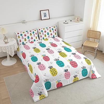 Colorful Pineapple Print Comforter Set Queen Size Cartoon Tropical Fruits Bedding Set 3Pcs Boho Dots Quilt Set for Kids Girls Boys Women Bedroom Decor Fashion Summer Duvet Insert,2 Pillowcases 51FcktE m0L. SS400