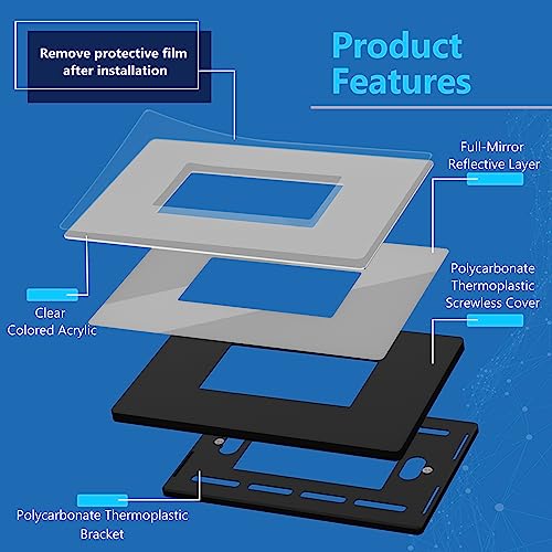 Image of LIDER Decorator Wall Plate, Impact Resistant, Plexiglass, Reflective Finish, Modern Upgrade, Screwless Light Switch /Outlet Cover, Mid-Size 1-Gang 4.88 inch x 3.11 inch, Acrylic, Mirror Glass Silver, 1-Pack