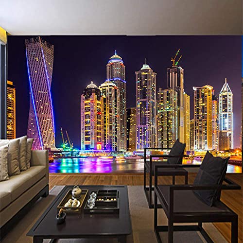 Dubai Night 3D Wall Mural, Cityscape Panorama, 98.4"x68.9