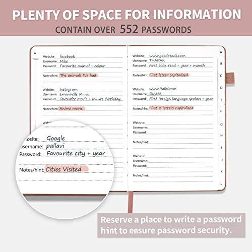 Password Book With Alphabetical Tabs, Hardcover Password Keeper, Password Notebook Organizer For Computer And Internet Address Website Login, Gifts For Home And Office, 5.3''X 7.7'' - Rose Gold #TOP3