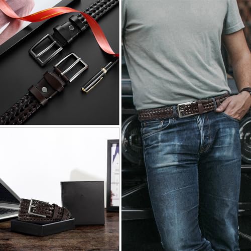 Genuine Leather Braided Belts Men, Golf Belt, 1 3/8" Woven Belt, Casual Jeans, Gift Box2