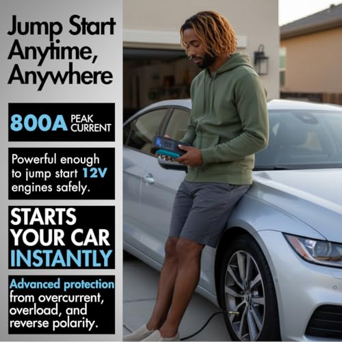 Image of Reffair AirSwift100 4-in-1 Jump Starter (800A Peak - 8L Gas /5L Diesel), Portable Tyre Inflator (150 PSI, 22L /Min), 8000mAh Power Bank, LED Emergency Light - BIS Certified, Compact with Bag
