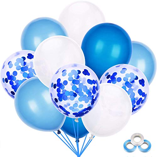 Mingco 40 Piezas Globos Azules, Globos Azul, Globos Confeti Azul, Globos de Látex Azul Blanco, para Bodas, Fiestas, Navidad, Reuniones, Ceremonia y Cumpleaños Decoraciones de Fiesta Cover