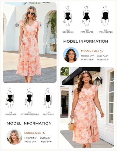 Image of GRACE KARIN 2026 Womens Summer Dresses V Neck Ruffle Sleeve Floral Boho Beach Dress A-Line Swing Midi Wedding Guest Sundress