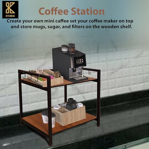 Image of KYZEN Deluxe Microwave Oven OTG Stand for Kitchen Counter, Toaster Organizer, Extra Storage with Side Hooks for Home & Kitchen Appliances 2T Deluxe