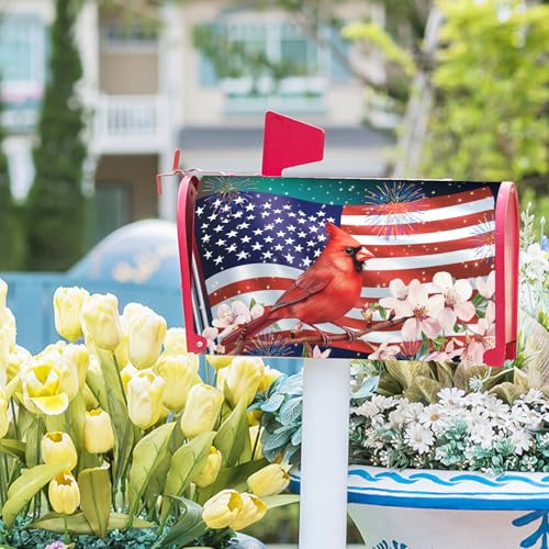 Image of July 4th America Flag Patriotic Mailbox Covers Magnetic Standard Size 21 inchx18 inch Summer Floral Bird Mail Box Wraps USA Memorial Day Post Letter Box Covers Home Garden Yard Decor for Independece Day