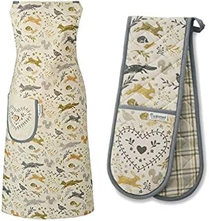 Woodland Animals Apron Set with a Lovely Animal Design. Set includes Apron and Double Oven Gloves 100% Cotton Great Gift Idea Mother's Day, Birthday