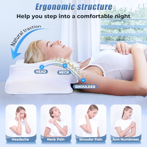 SAHEYER Cervical Neck Pillow, Memory Foam Pillow for Neck Pain Relief and Snoring, Ergonomic Pillow for Side Sleeper, 2 in 1 Orthopedic Pillow for Back and Stomach Sleeper, White by SAHEYER - Used condition - Image 8