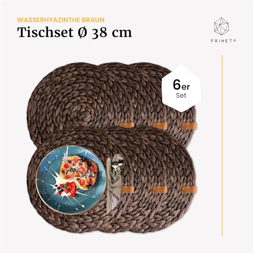 Set de table rond jacinthe d'eau marron 38cm dessous d'assiette tressé lot de 6 - 5