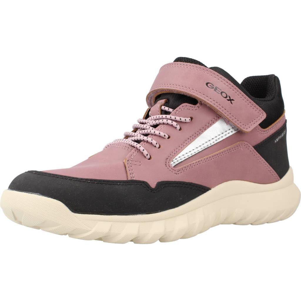 Geox J Simbyos Girl ABX A Sneaker, Dk Rose Black, 5 UK