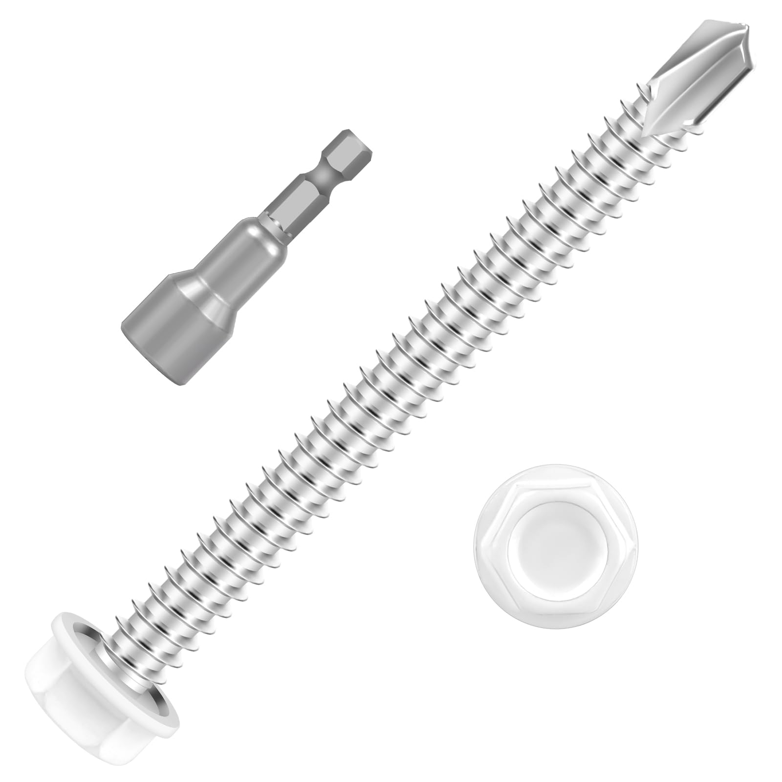 White Self-Tapping Screws - 100 Pack #8 -22