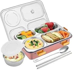 Stainless Pink Steel Lunch Boxes (4 Compartment Pink Lunch Box)