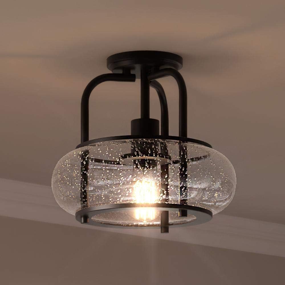 Urban Ambiance Luxury Utilitarian Ceiling Light, Medium Size: 10" H x 12" W, with Coastal Style Elements, Black Bronze Finish, UQL3281, Clearwater Collection