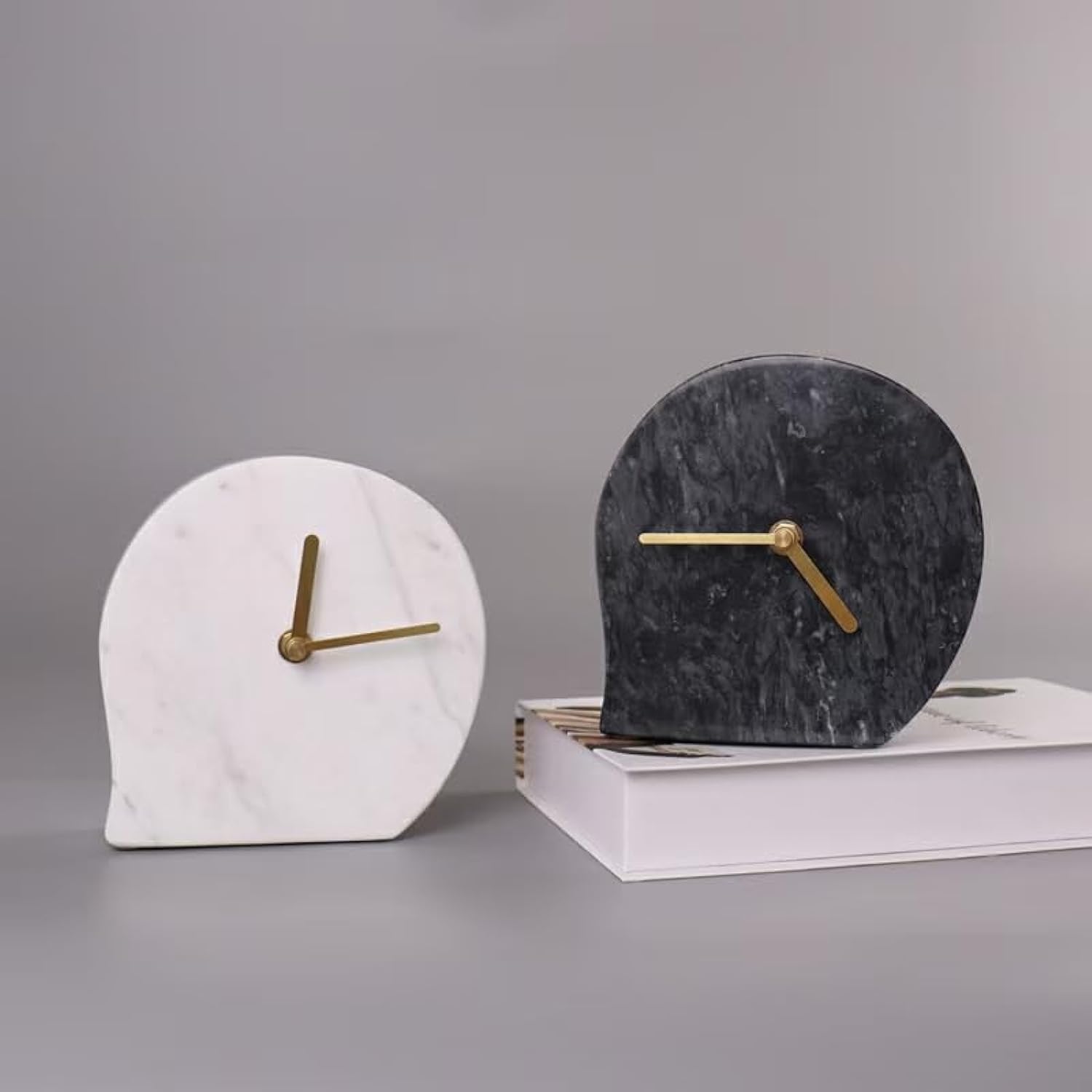 BLISS VIE Marble clock, wall/table clock decorative elegant design for bedroom study room office (Black-table clock)
