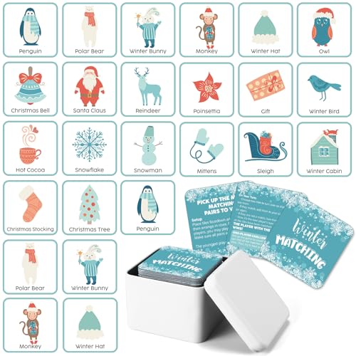 Soulchen 42 Pcs Christmas Party Games Cards with Square Can, Winter