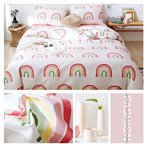 Amwan Cotton Rainbow Duvet Cover Set Queen Kids Girls Full Bedding Set Lovely Cartoon Reversible Comforter Cover Set For Teens Boys Toddler Cotton Bedding Collection Queen Duvet Cover Set Rainbow #TOP4
