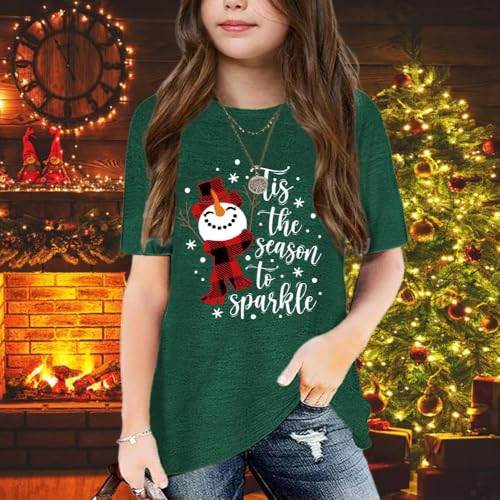 Girls Kids Merry Christmas Shirt Funny Xmas Graphic Short Sleeve Tee Holiday Casual Family Party Matching Tops2