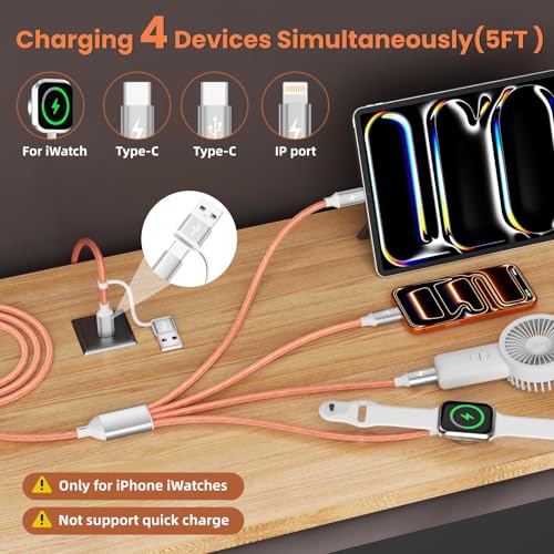 Image of Dual Type-C 4IN2 Multi Charger Cable for iWatch /iPhone /L 5FT 2P