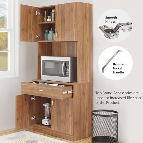 Image of VIKI Furniture | Kitchen Cabinet - Drawer with Doors & Open Shelves, Organizer for Kitchen, Bedroom, Hallway & Living Room (Brussel Walnut - 40D x 80W x 180H cm) | 1 Year Warranty
