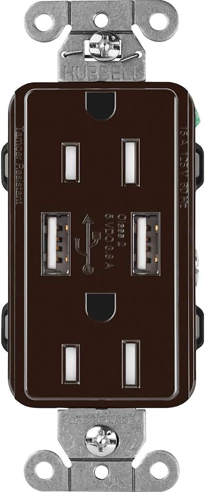 Lutron Claro 15 Amp USB Duplex Outlet | CAR-15-UBTR-BR | Brown