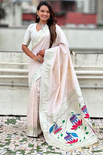 Image of SGF11 Women's Paithani Soft Lichi Silk Kanjivaram Sarees With Blouse Piece
